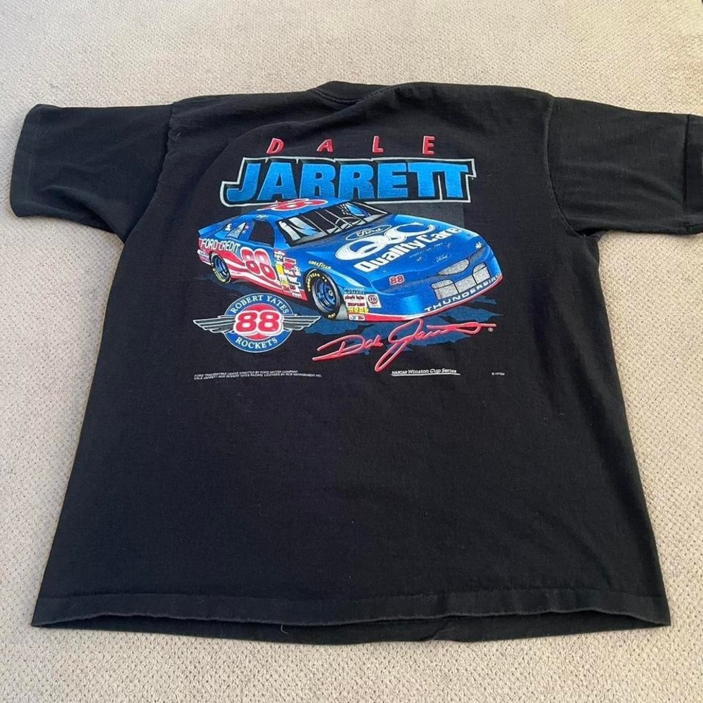 Vintage 1990s Dale Jarrett NASCAR Robert Yates Racing T-Shirt Black XL # 88 Ford
